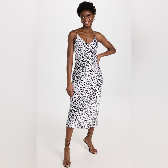L’AGENCE Seridie Mid Length Slip Cheetah Dress Silver Black - Picture 9 of 10